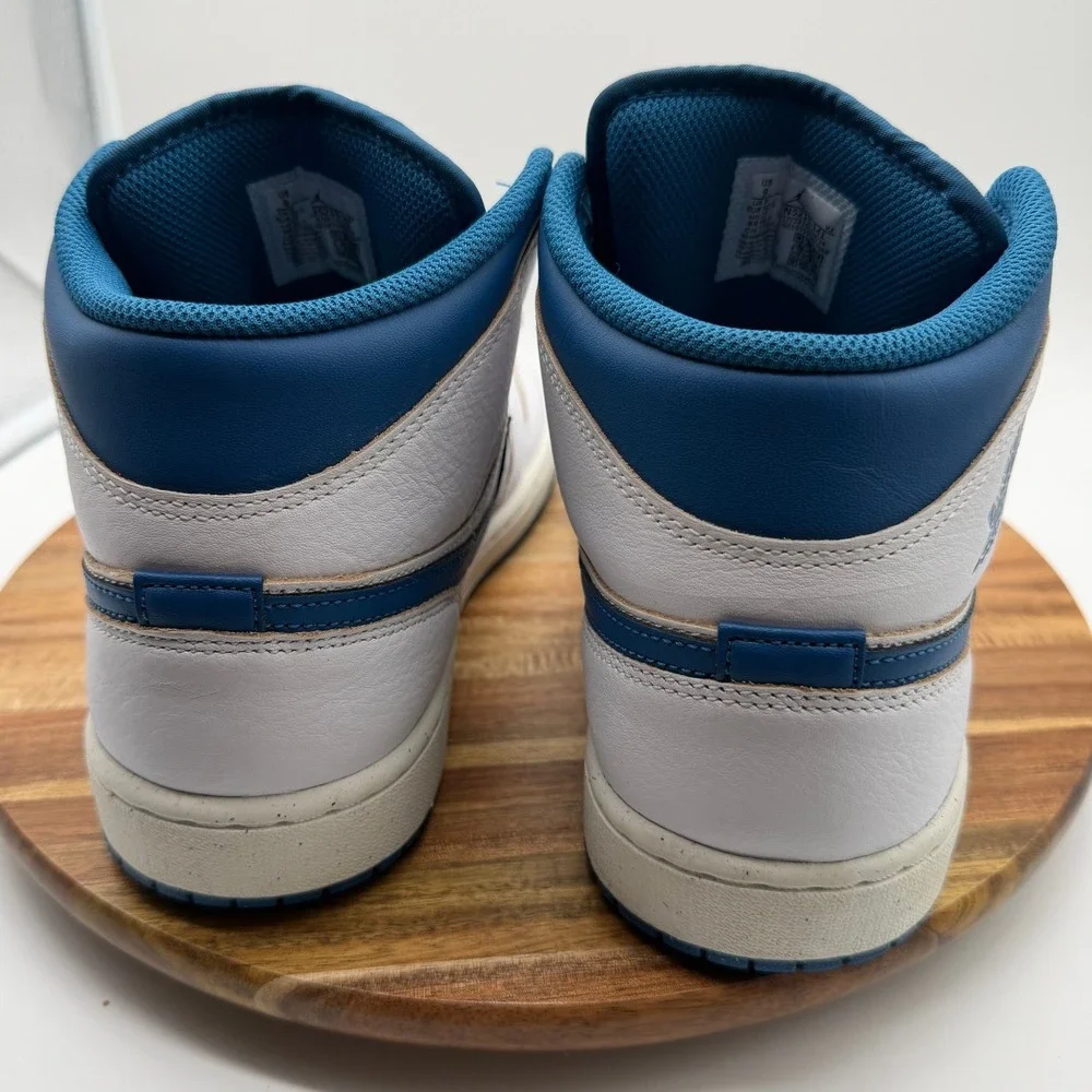 Air Jordan 1 Mid Men's Size 9 White Industrial Blue Sneakers 0589